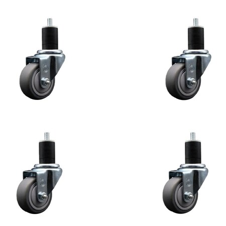 Service Caster 3'' SS Thermoplastic Rubber Wheel Swivel 1-3/4'' Expanding Stem Caster Set, 4PK SCC-SSEX20S314-TPRB-134-4
